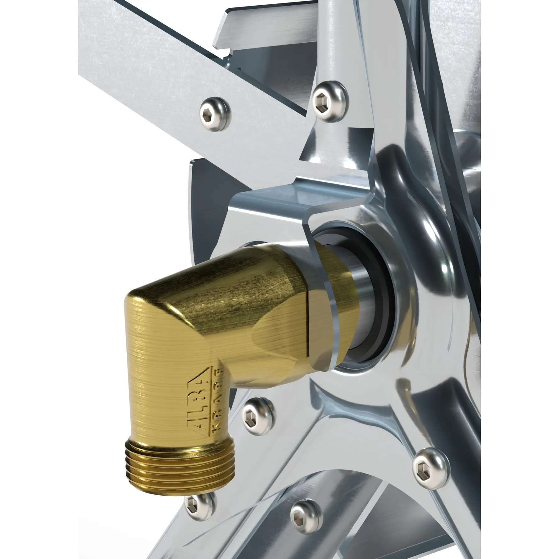Detail of a brass rotating water connector with ball bearing