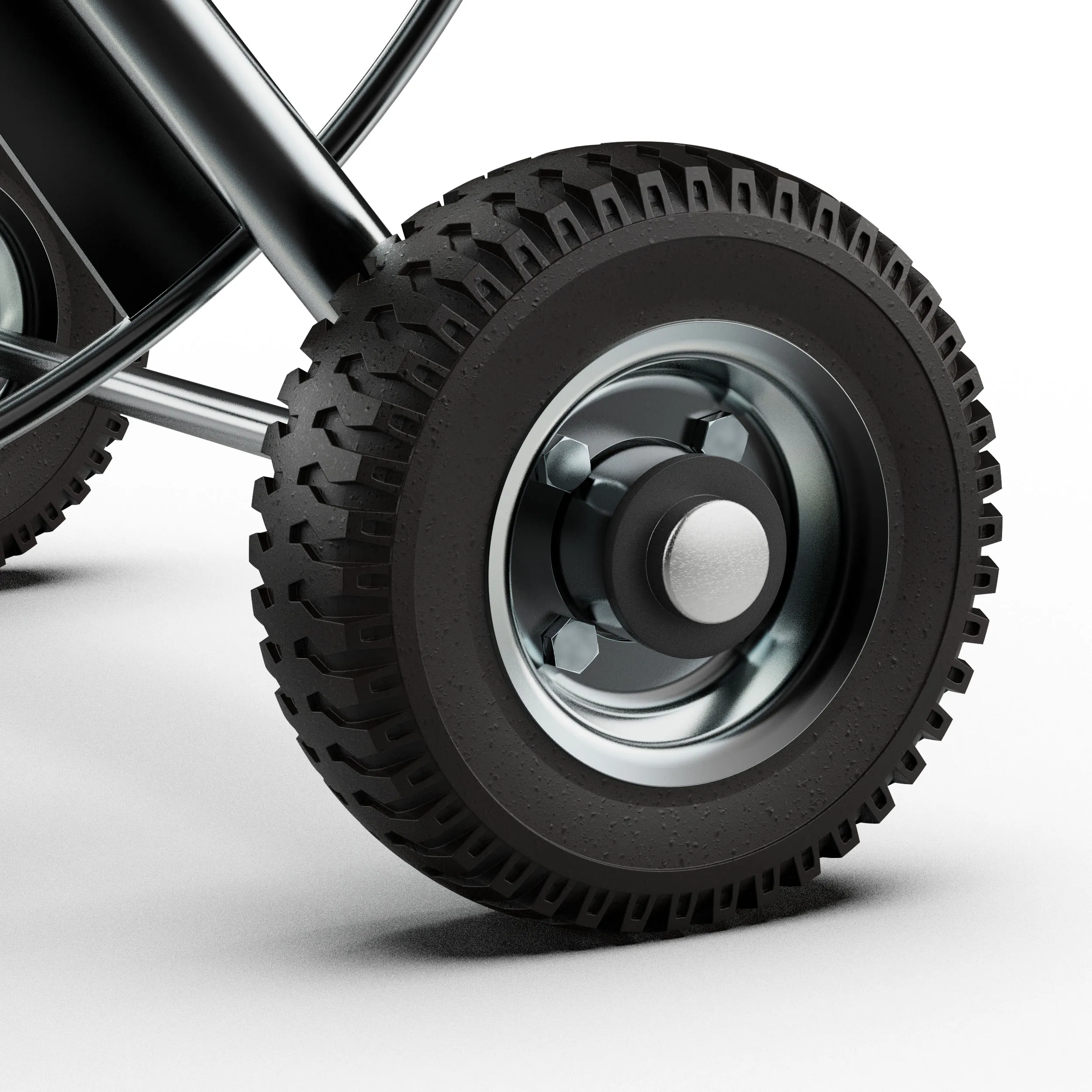 Detail of the 155 mm PU wheels, foamed and puncture-free