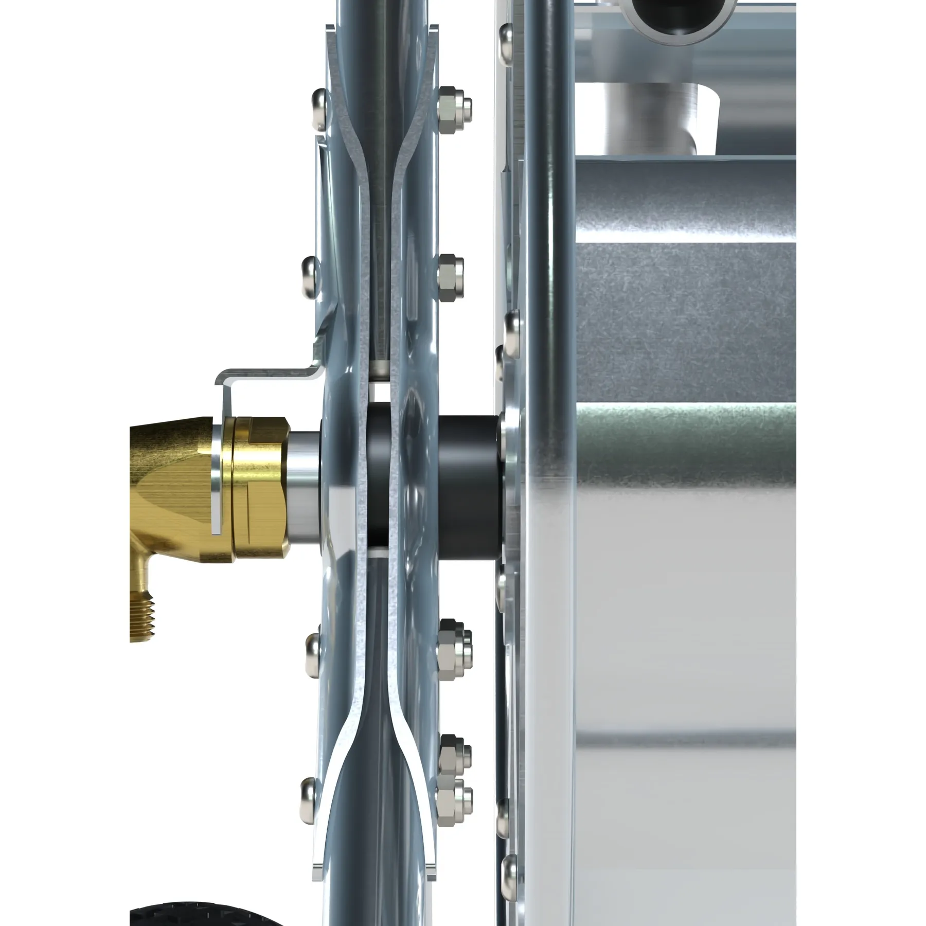 Detail of the drum axle with bearings on both sides