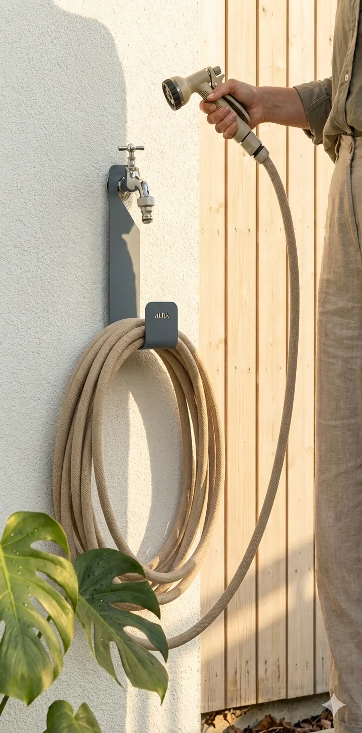 Hose holder BOY on the tap with hose hung up