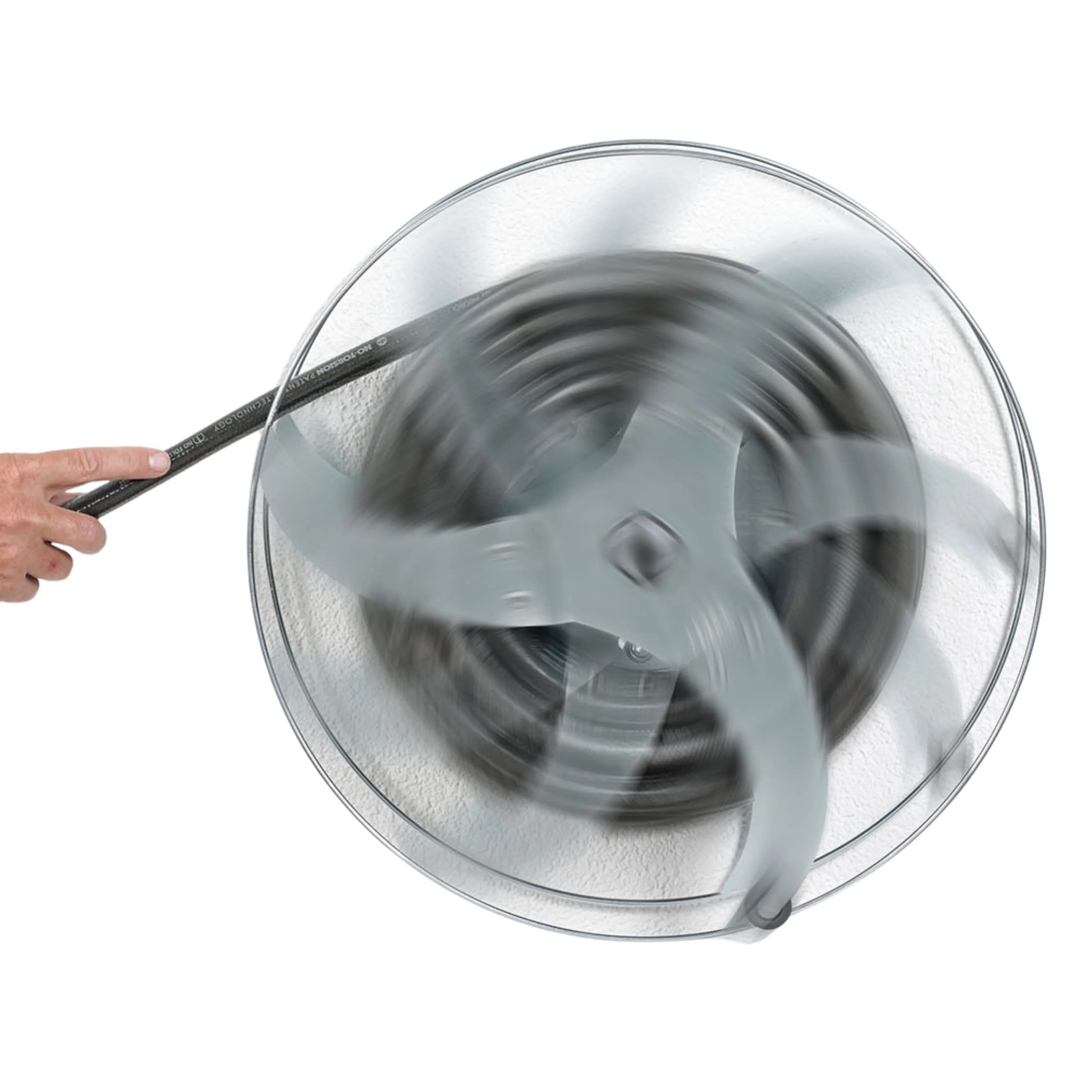 Turbo wall-mounted hose holder, side view with wound hose
