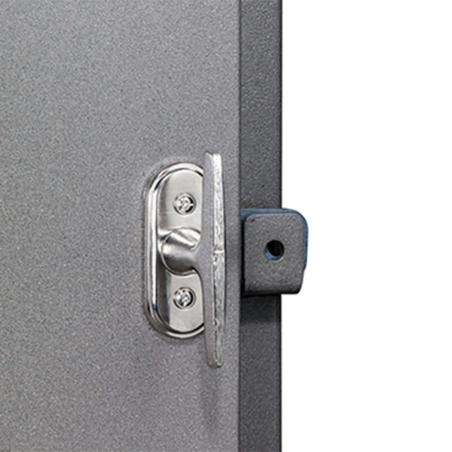 Hasp of the ALBA Site Door, ready for a padlock